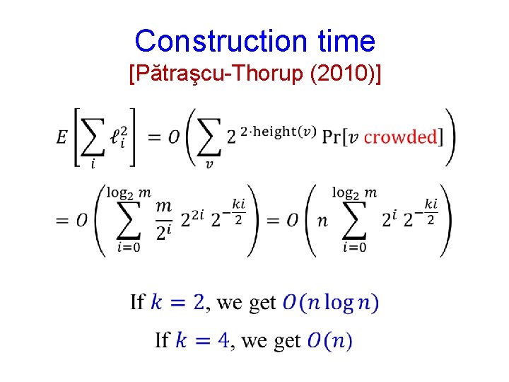 Construction time [Pătraşcu-Thorup (2010)] 