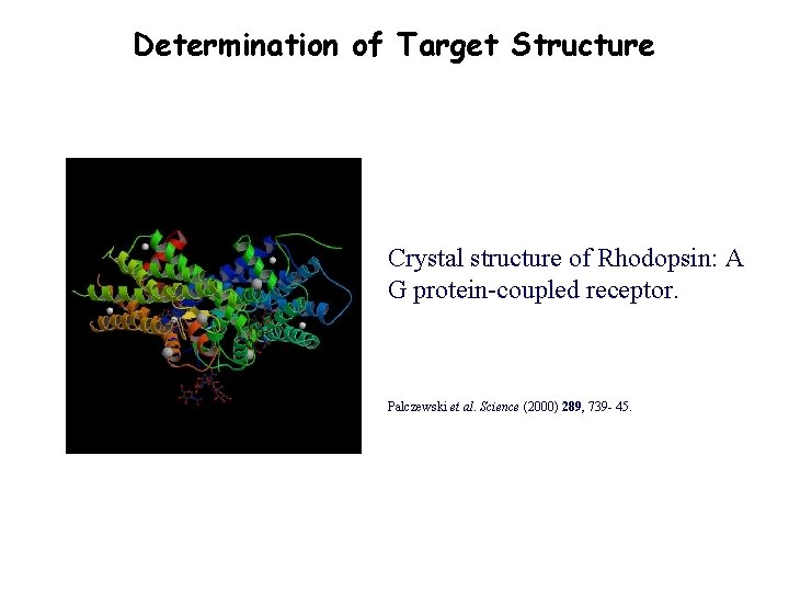 Determination of Target Structure Crystal structure of Rhodopsin: A G protein-coupled receptor. Palczewski et