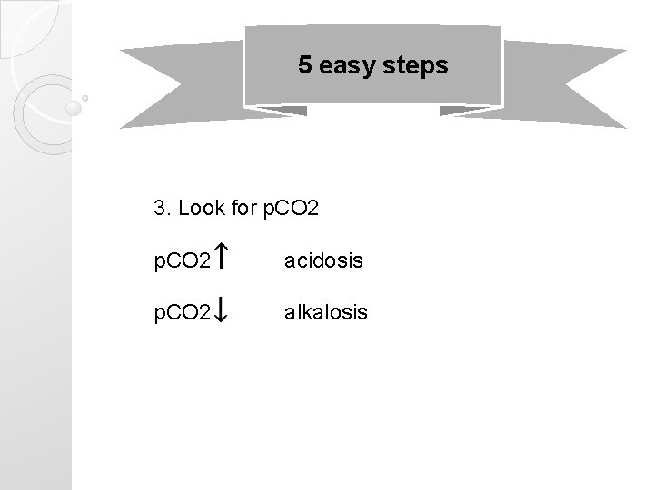 5 easy steps 3. Look for p. CO 2 acidosis p. CO 2 alkalosis
