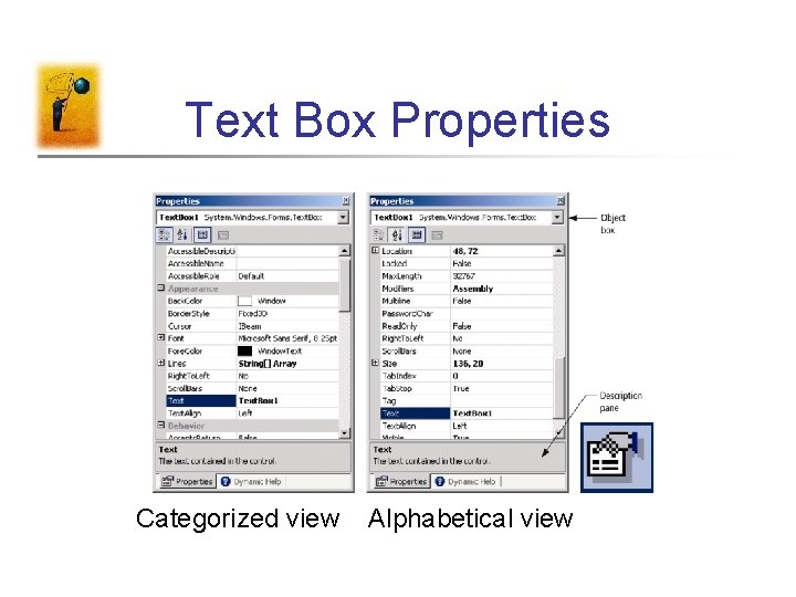 Text Box Properties Categorized view Alphabetical view 