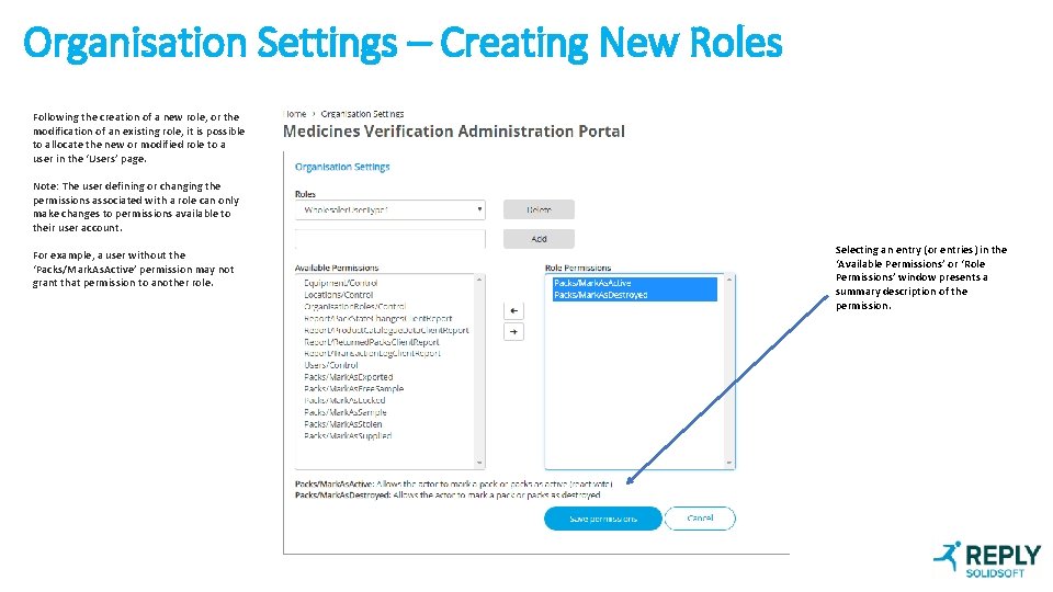Organisation Settings – Creating New Roles Following the creation of a new role, or