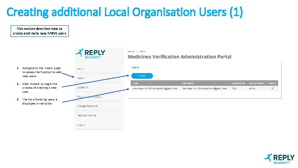Creating additional Local Organisation Users (1) This section describes how to create and invite