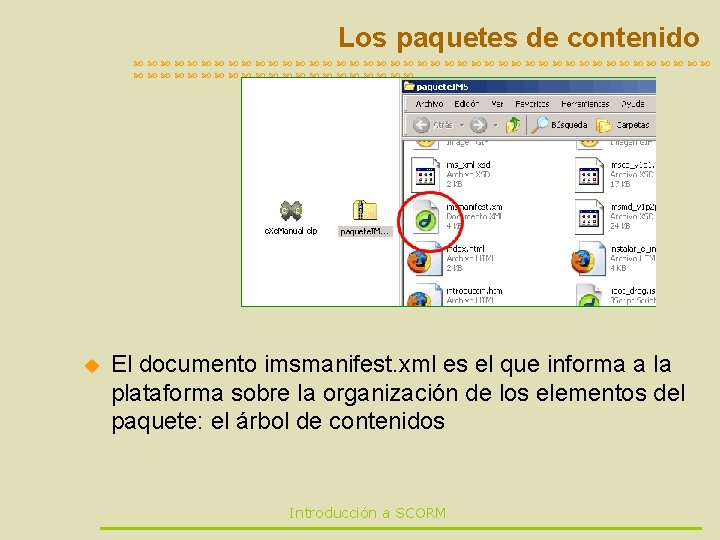 Los paquetes de contenido u El documento imsmanifest. xml es el que informa a