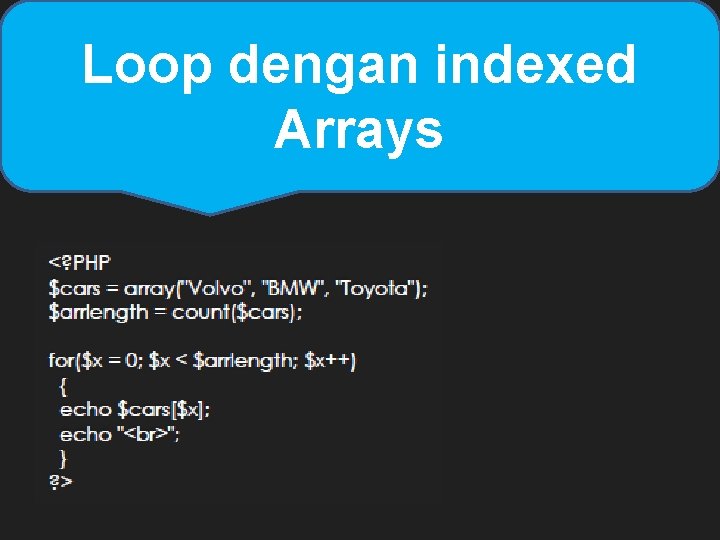 Loop dengan indexed Arrays Loop dengan indexed Arrays