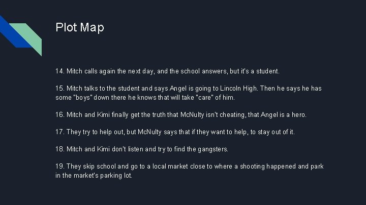 Plot Map 14. Mitch calls again the next day, and the school answers, but