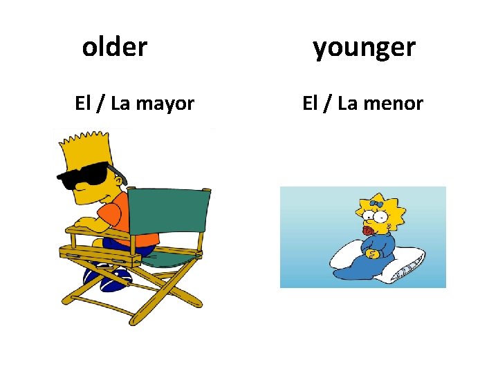 older El / La mayor younger El / La menor 