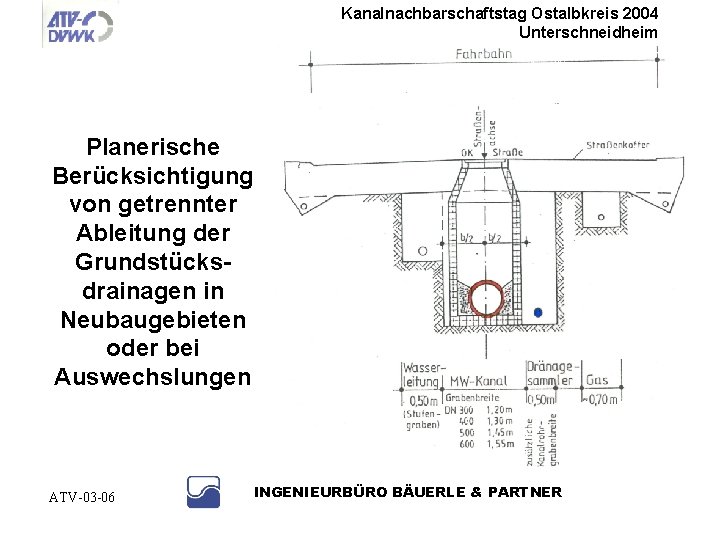 Kanalnachbarschaftstag Ostalbkreis 2004 Unterschneidheim Planerische Berücksichtigung von getrennter Ableitung der Grundstücksdrainagen in Neubaugebieten oder