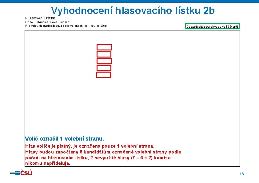 Vyhodnocení hlasovacího lístku 2 b HLASOVACÍ LÍSTEK Obec: Sebranice, okres Blansko Pro volby do