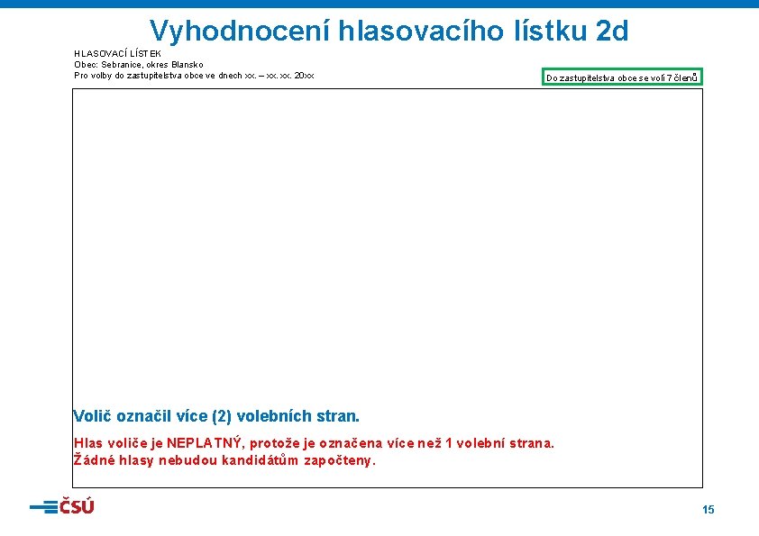 Vyhodnocení hlasovacího lístku 2 d HLASOVACÍ LÍSTEK Obec: Sebranice, okres Blansko Pro volby do