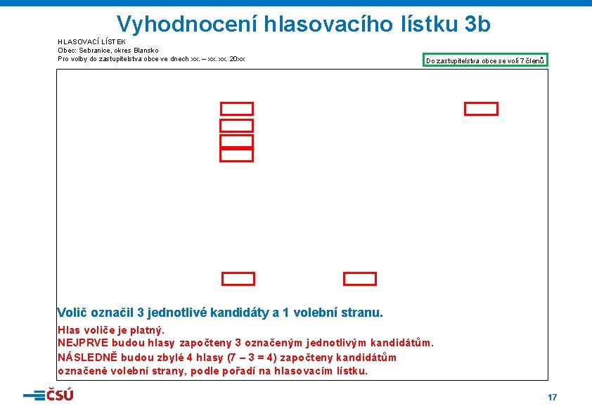 Vyhodnocení hlasovacího lístku 3 b HLASOVACÍ LÍSTEK Obec: Sebranice, okres Blansko Pro volby do