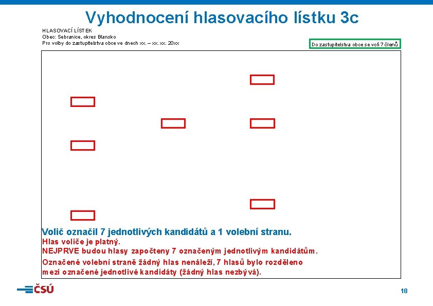 Vyhodnocení hlasovacího lístku 3 c HLASOVACÍ LÍSTEK Obec: Sebranice, okres Blansko Pro volby do