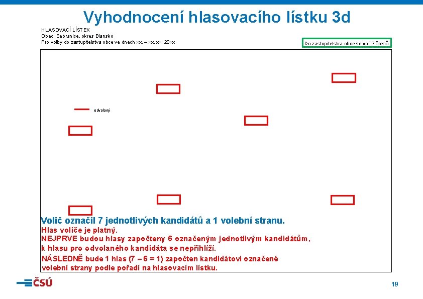 Vyhodnocení hlasovacího lístku 3 d HLASOVACÍ LÍSTEK Obec: Sebranice, okres Blansko Pro volby do