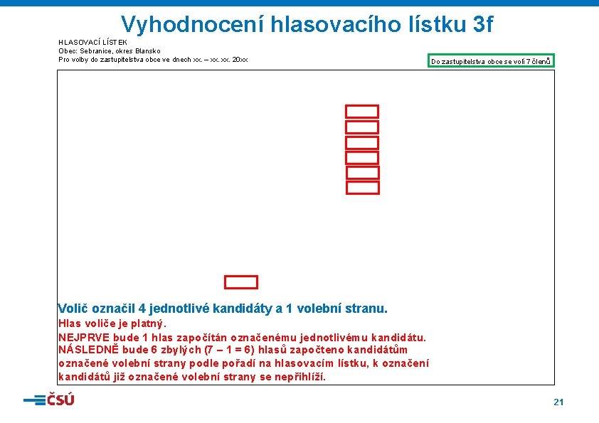 Vyhodnocení hlasovacího lístku 3 f HLASOVACÍ LÍSTEK Obec: Sebranice, okres Blansko Pro volby do