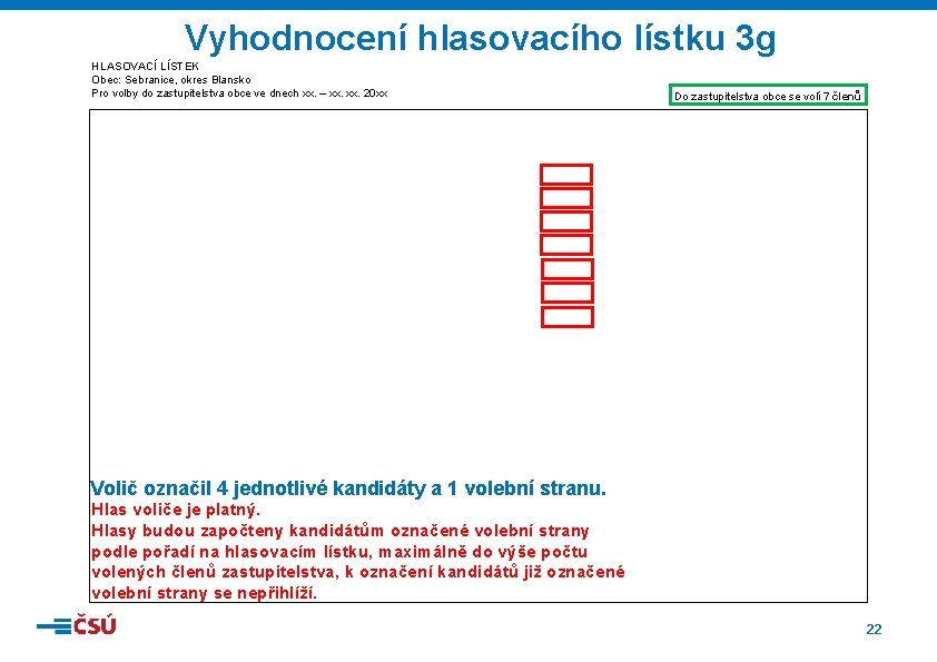 Vyhodnocení hlasovacího lístku 3 g HLASOVACÍ LÍSTEK Obec: Sebranice, okres Blansko Pro volby do