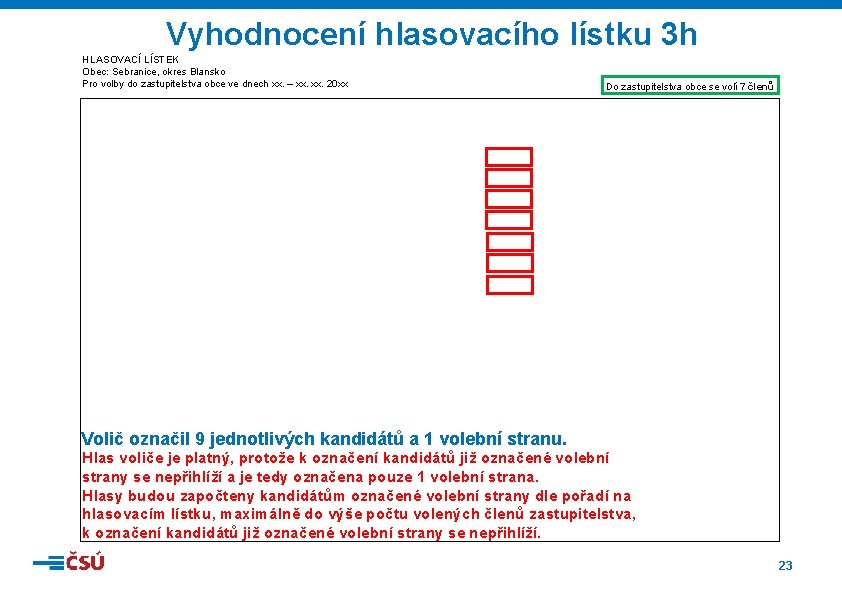 Vyhodnocení hlasovacího lístku 3 h HLASOVACÍ LÍSTEK Obec: Sebranice, okres Blansko Pro volby do