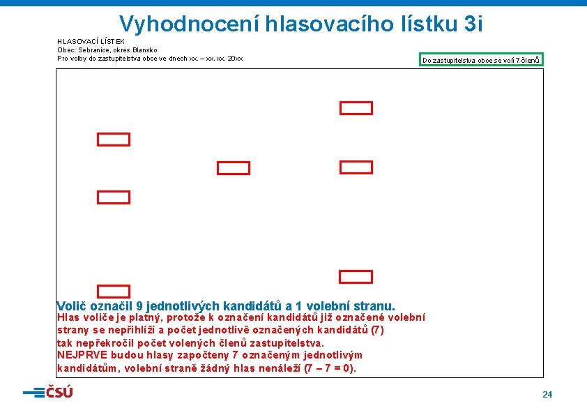 Vyhodnocení hlasovacího lístku 3 i HLASOVACÍ LÍSTEK Obec: Sebranice, okres Blansko Pro volby do