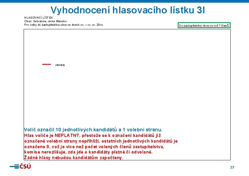 Vyhodnocení hlasovacího lístku 3 l HLASOVACÍ LÍSTEK Obec: Sebranice, okres Blansko Pro volby do