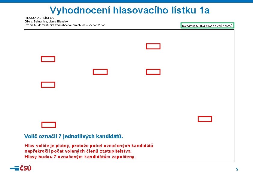 Vyhodnocení hlasovacího lístku 1 a HLASOVACÍ LÍSTEK Obec: Sebranice, okres Blansko Pro volby do