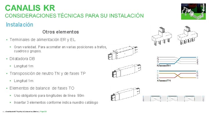 Instalación Otros elementos • Terminales de alimentación ER y EL • Gran variedad. Para