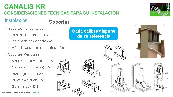 Instalación Soportes • Soportes horizontales • Para posición de plano ZA 1 • Para