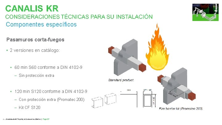 Componentes específicos Pasamuros corta-fuegos • 2 versiones en catálogo: • 60 min S 60