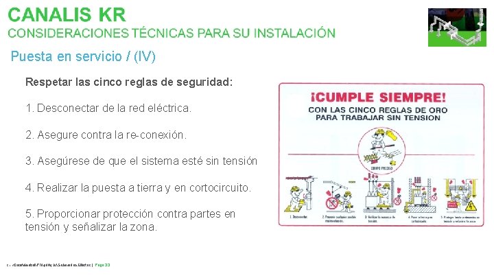 Puesta en servicio / (IV) Respetar las cinco reglas de seguridad: 1. Desconectar de