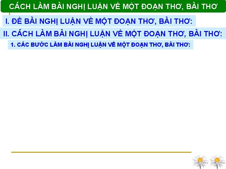 CÁCH LÀM BÀI NGHỊ LUẬN VỀ MỘT ĐOẠN THƠ, BÀI THƠ I. ĐỀ BÀI