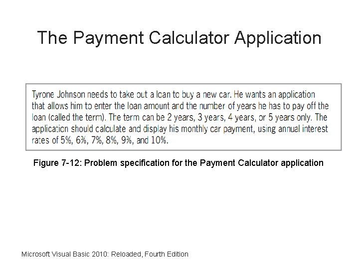 The Payment Calculator Application Figure 7 -12: Problem specification for the Payment Calculator application