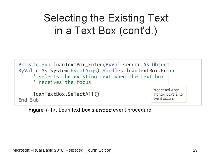 Selecting the Existing Text in a Text Box (cont'd. ) Figure 7 -17: Loan