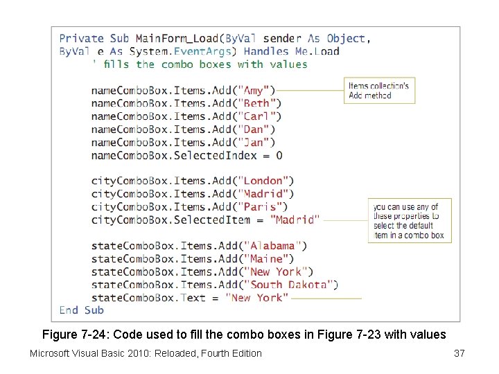 Figure 7 -24: Code used to fill the combo boxes in Figure 7 -23