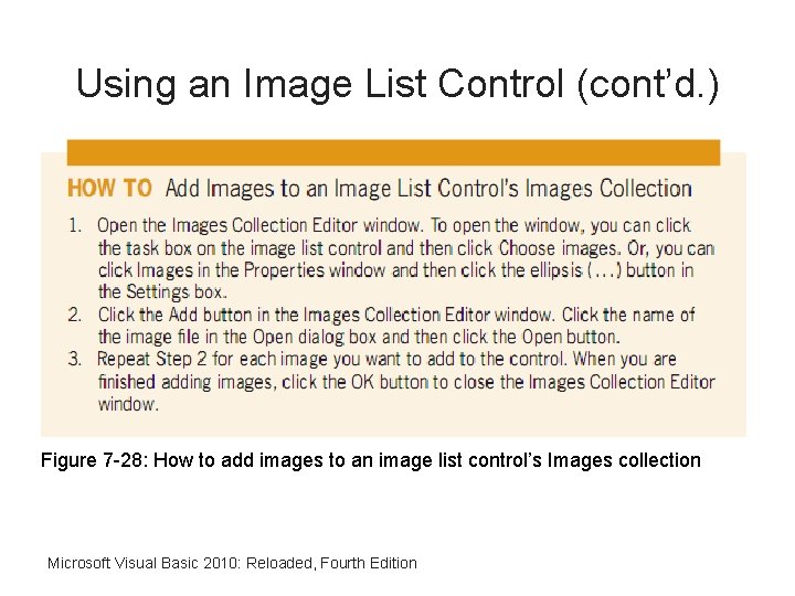 Using an Image List Control (cont’d. ) Figure 7 -28: How to add images
