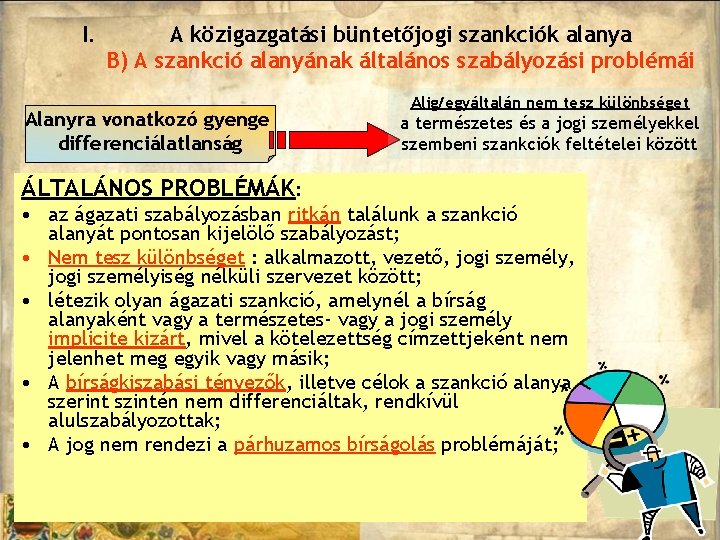 I. A közigazgatási büntetőjogi szankciók alanya B) A szankció alanyának általános szabályozási problémái Alanyra I. A közigazgatási büntetőjogi szankciók alanya B) A szankció alanyának általános szabályozási problémái Alanyra