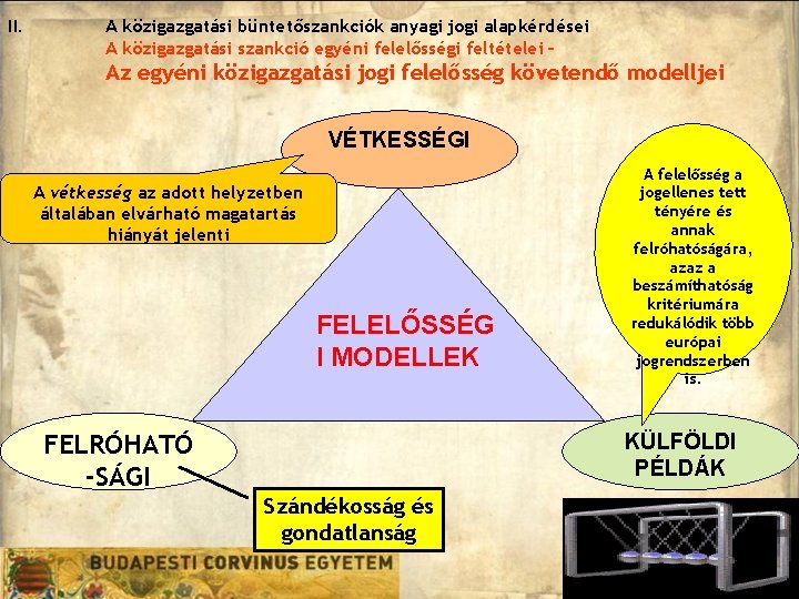 II. A közigazgatási büntetőszankciók anyagi jogi alapkérdései A közigazgatási szankció egyéni felelősségi feltételei – II. A közigazgatási büntetőszankciók anyagi jogi alapkérdései A közigazgatási szankció egyéni felelősségi feltételei –