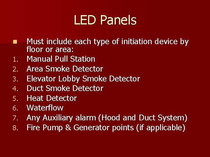 LED Panels n 1. 2. 3. 4. 5. 6. 7. 8. Must include each