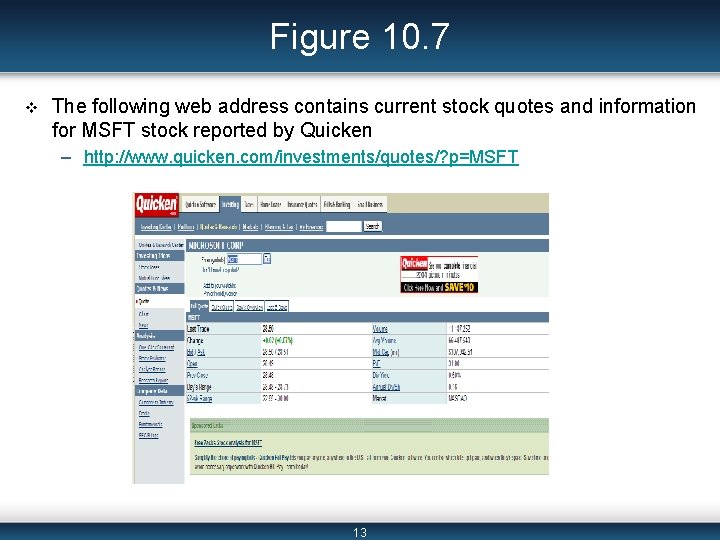 Figure 10. 7 v The following web address contains current stock quotes and information