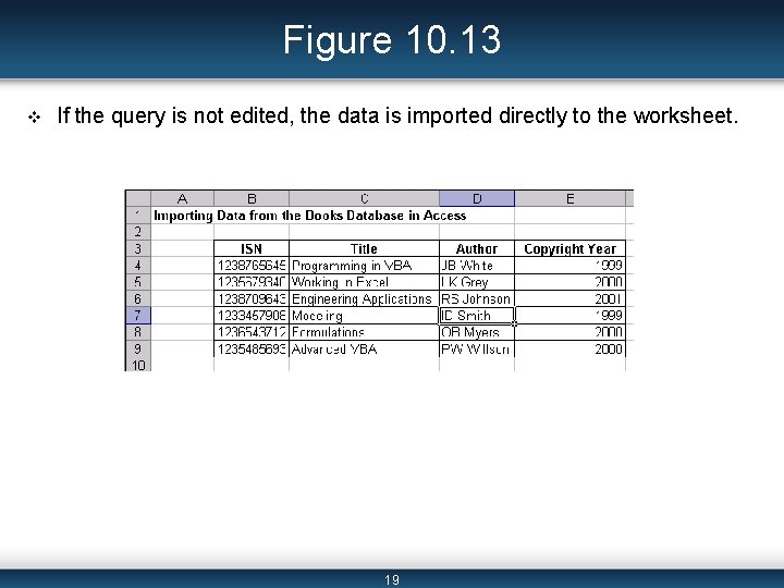 Figure 10. 13 v If the query is not edited, the data is imported