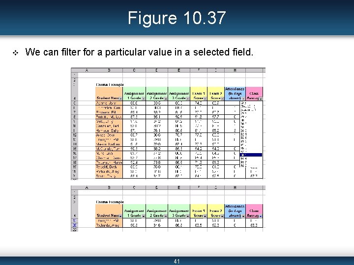 Figure 10. 37 v We can filter for a particular value in a selected