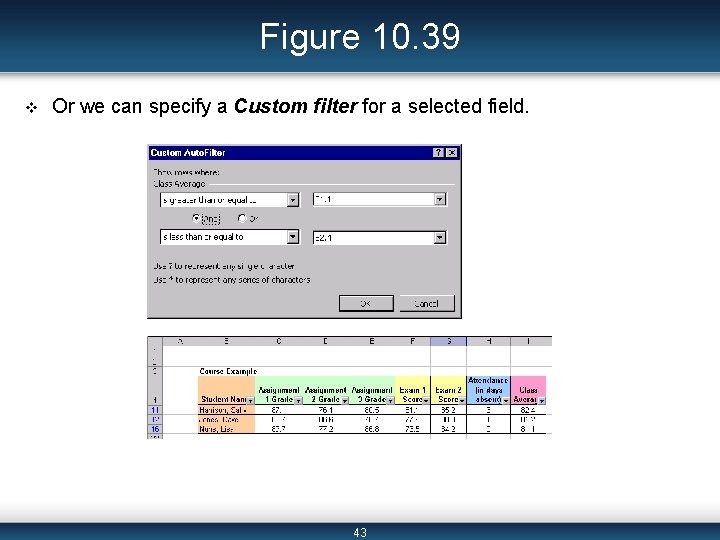 Figure 10. 39 v Or we can specify a Custom filter for a selected