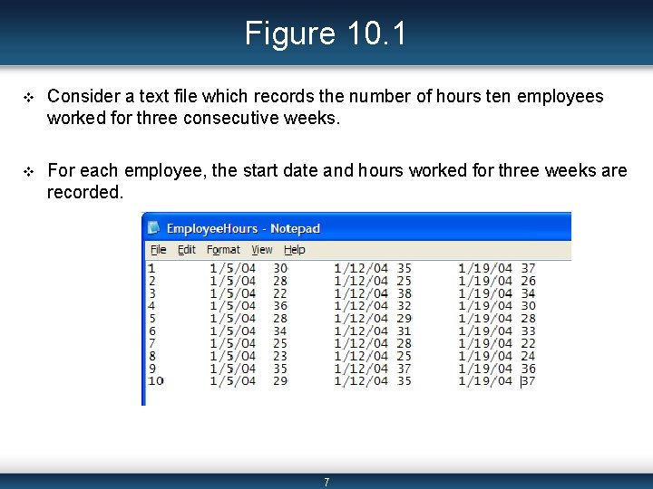 Figure 10. 1 v Consider a text file which records the number of hours
