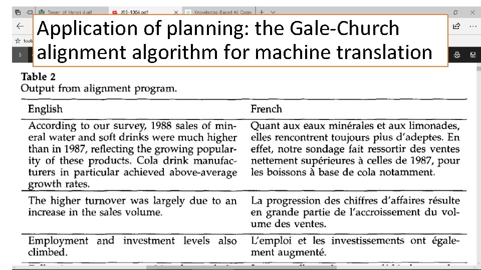 Application of planning: the Gale-Church alignment algorithm for machine translation Application of planning: the Gale-Church alignment algorithm for machine translation