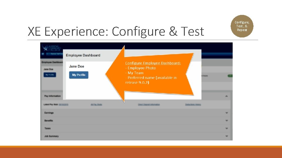 XE Experience: Configure & Test Configure, Test , & Repeat 