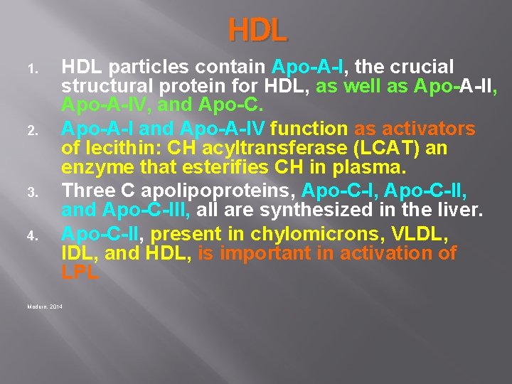 HDL 1. 2. 3. 4. HDL particles contain Apo-A-I, the crucial structural protein for