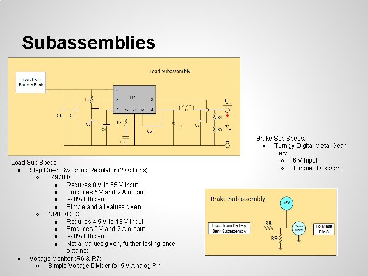 Subassemblies Load Sub Specs: ● Step Down Switching Regulator (2 Options) ○ L 4978