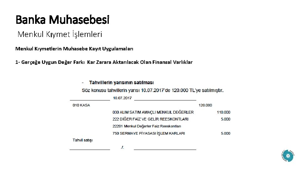 Banka Muhasebesi Menkul Kıymet İşlemleri Menkul Kıymetlerin Muhasebe Kayıt Uygulamaları 1 - Gerçeğe Uygun