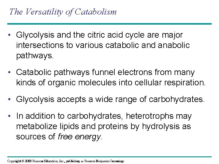 The Versatility of Catabolism • Glycolysis and the citric acid cycle are major intersections