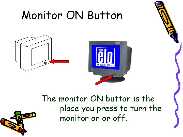 Monitor ON Button The monitor ON button is the place you press to turn
