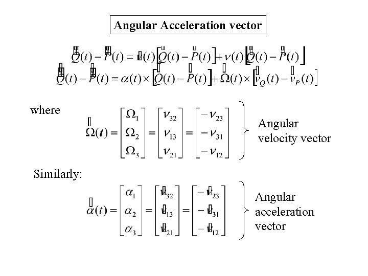 Angular Acceleration vector where Angular velocity vector Similarly: Angular acceleration vector Angular Acceleration vector where Angular velocity vector Similarly: Angular acceleration vector