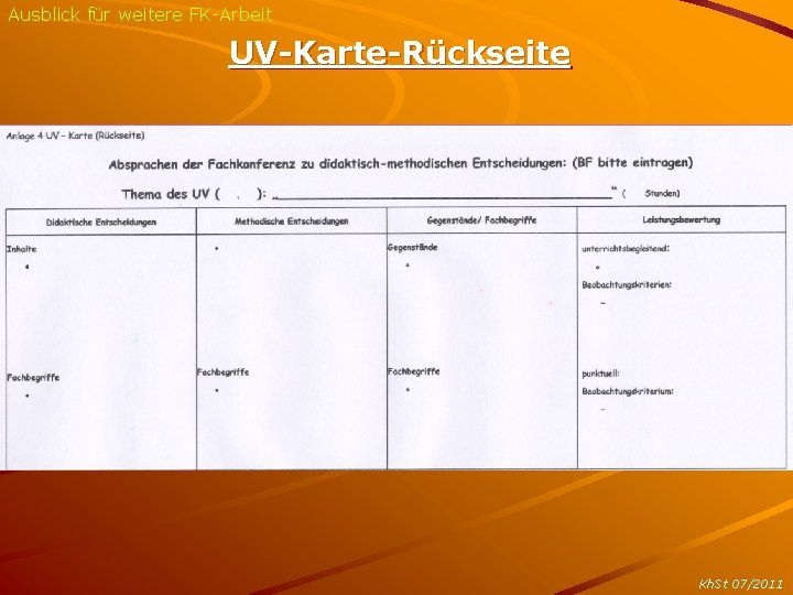 Ausblick für weitere FK-Arbeit UV-Karte-Rückseite Kh. St 07/2011 