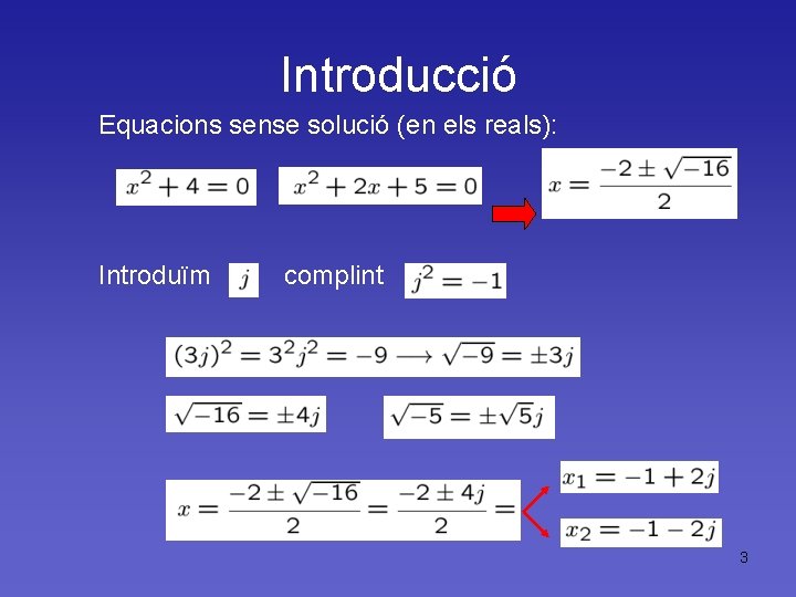 Introducció Equacions sense solució (en els reals): Introduïm complint 3 