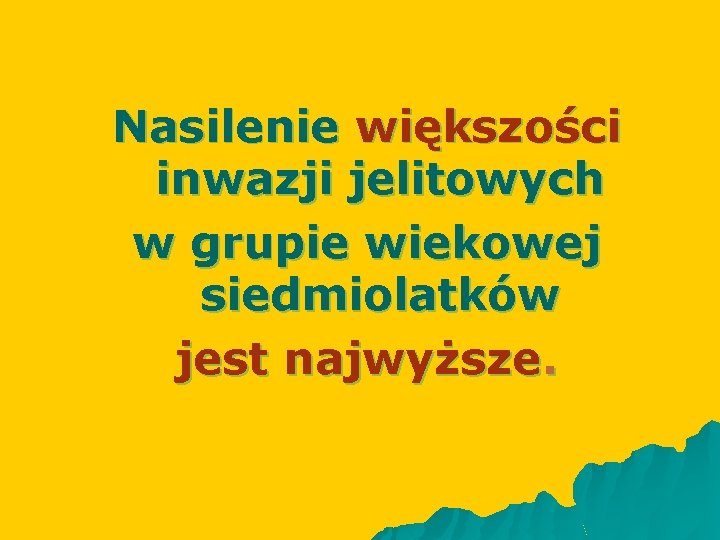 Nasilenie większości inwazji jelitowych w grupie wiekowej siedmiolatków jest najwyższe. 